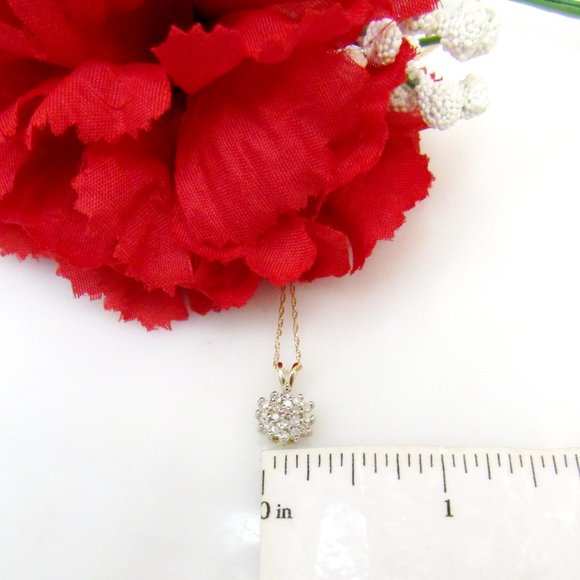 Diamond Cluster Pendant Necklace Solid 10k Yellow Gold Genuine Natural Real - Picture 6 of 6